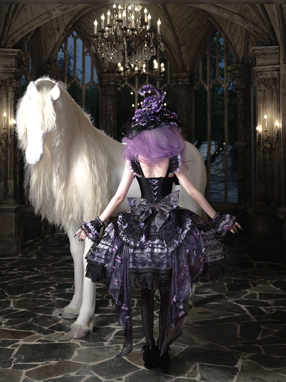 Purple Butterfly on Moonlight Night Gothic Lolita Corset Dress Set - image 8