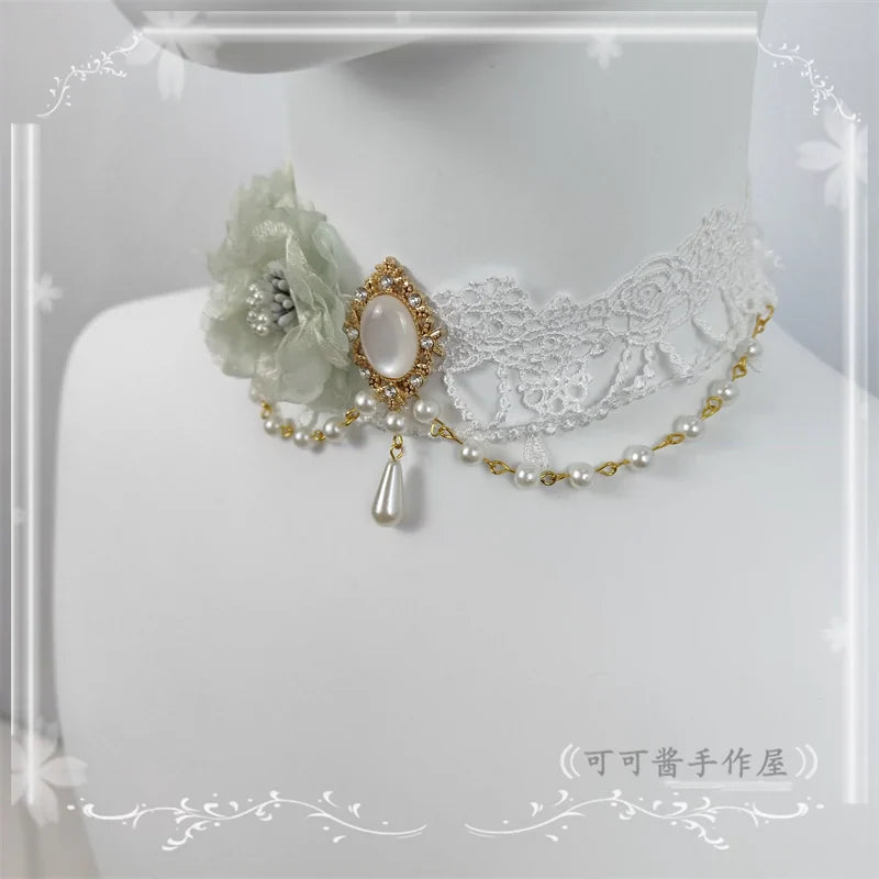 Elegant Lolita Necklace Rose Gemstones and Pearl Necklace - image 13