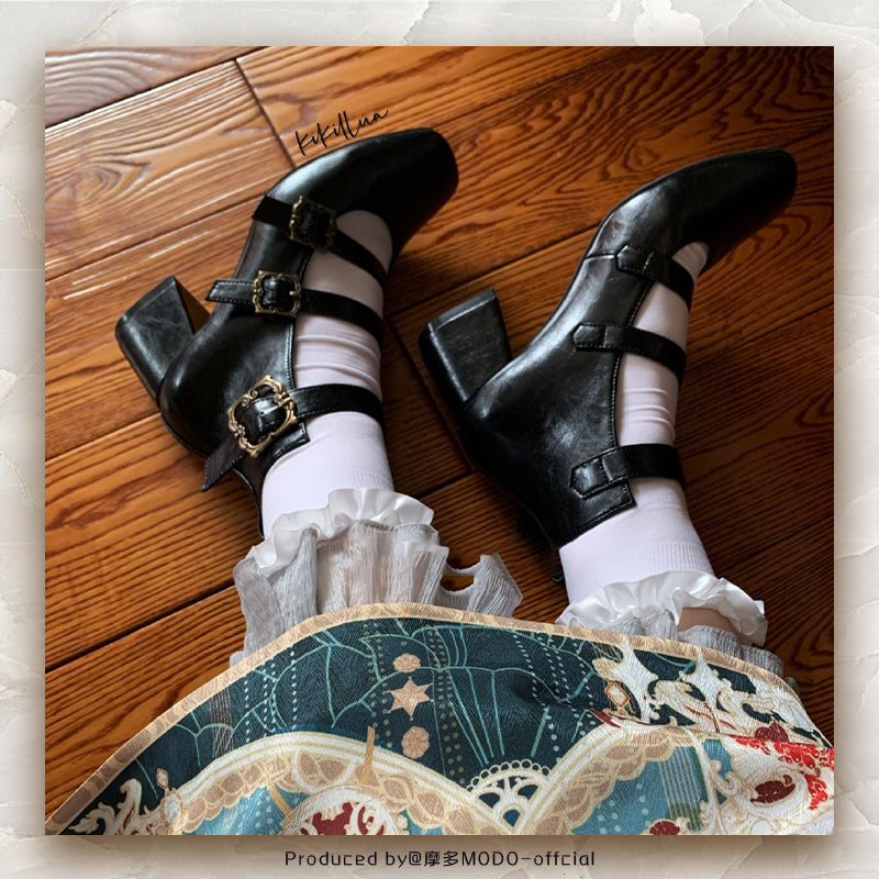 Vintage Elegant Lolita Three-buckle Mary Janes Shining Shoes - image 4