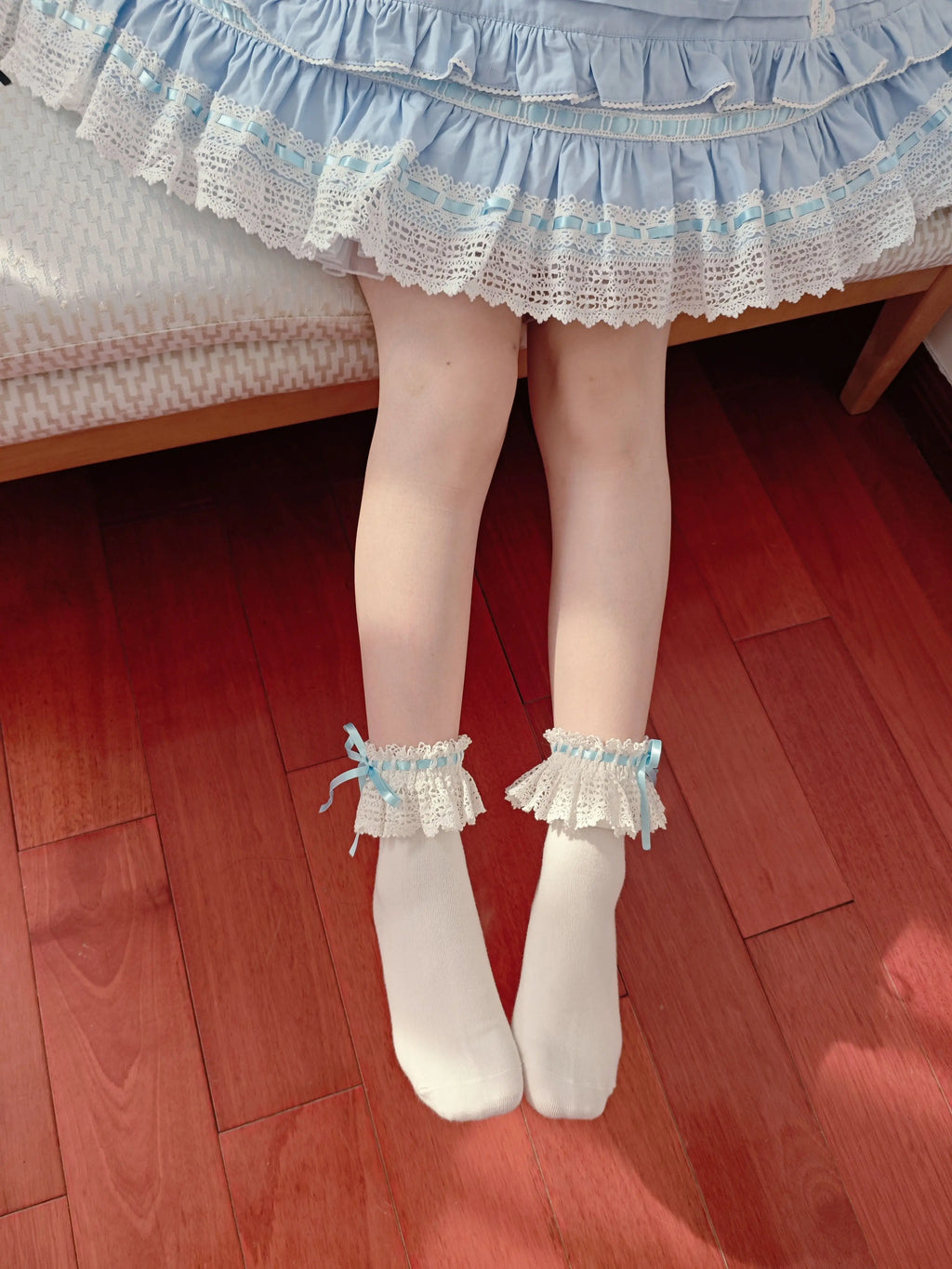 Cotton Old School Lolita White Socks with Colorful Ribbon Bows - image 9