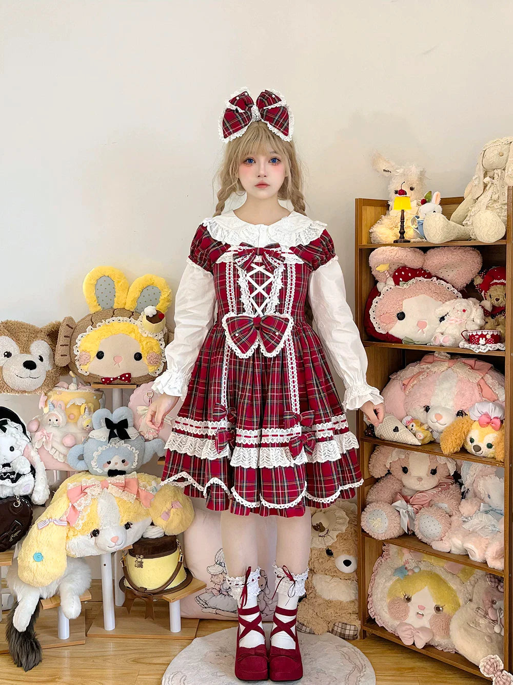 Plaid Petal Bunny - Old School Lolita Plaid OP Dress, Petal-shaped Hem - image 17