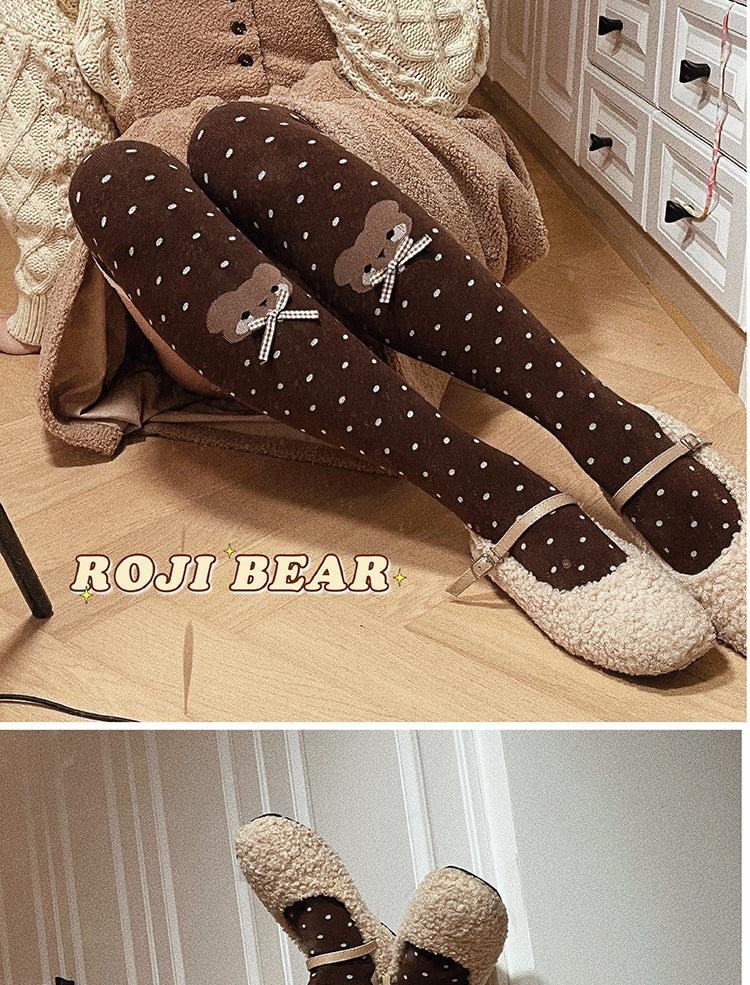 Bear Dots Bow Cotton Lolita Thigh-High Stockings - image 7