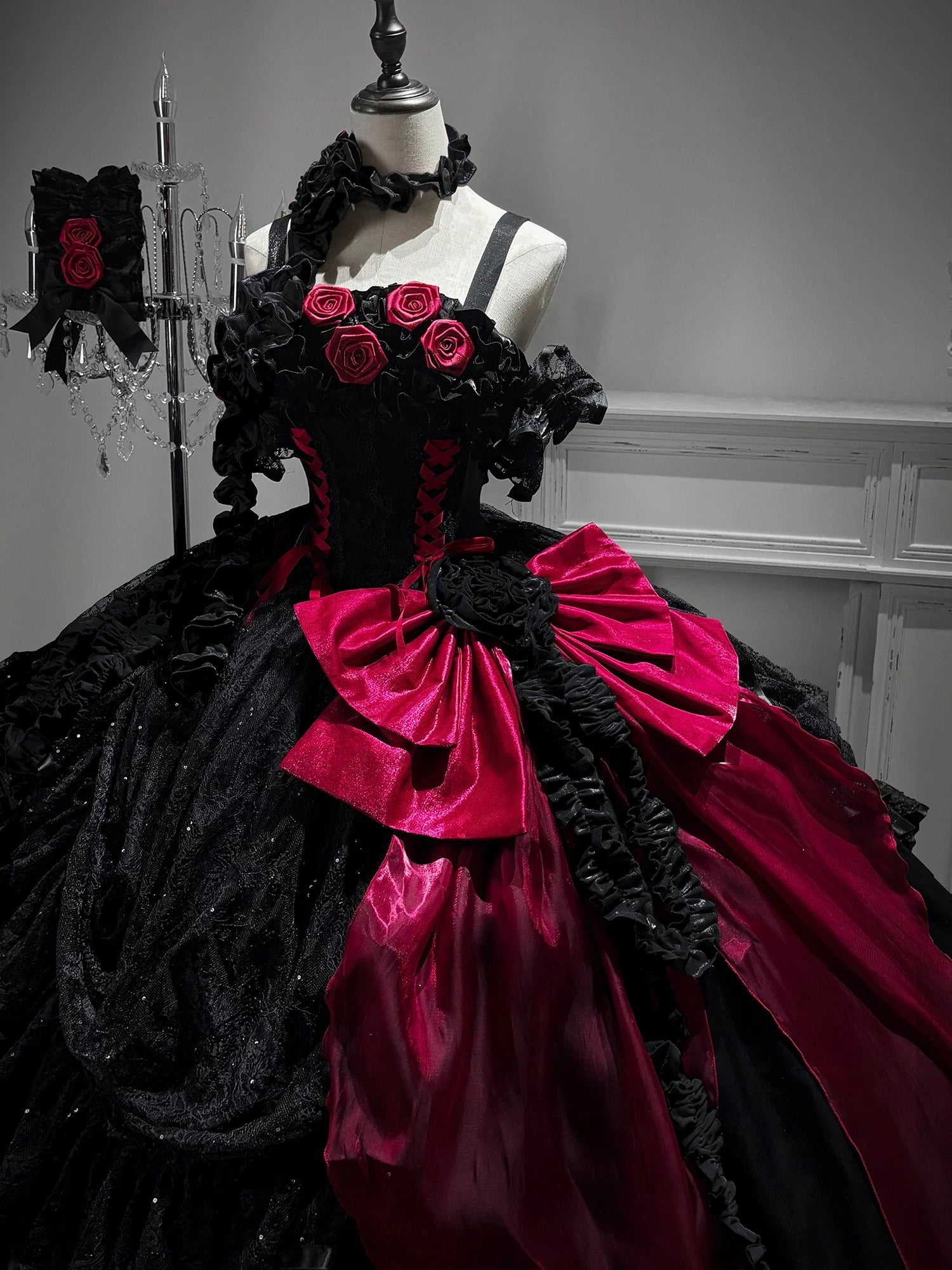Gothic Lolita Wedding Corset JSK Dress, Lift-Up Hem - image 4