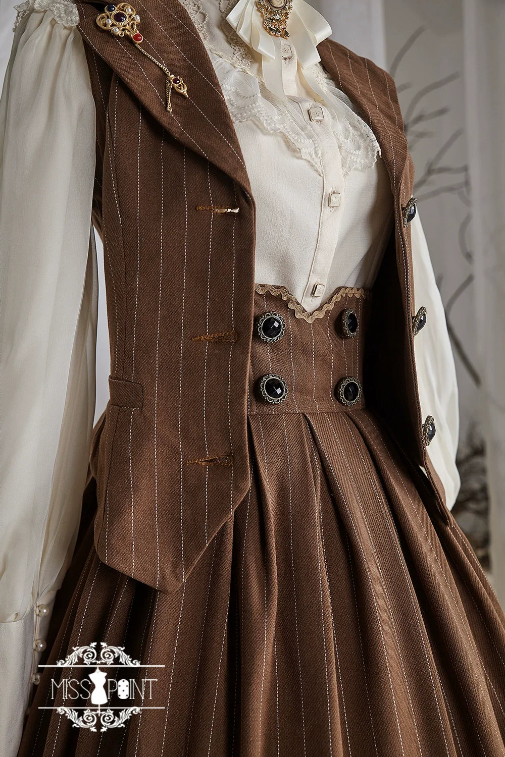 Rose Doll - Elegant Lolita Striped Fishbone Skirt - image 91