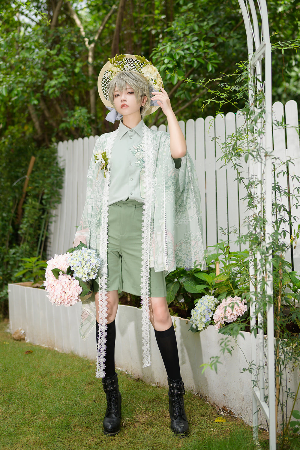 Limited Flowering Time - Ouji Lolita Green Prince Shorts - image 12