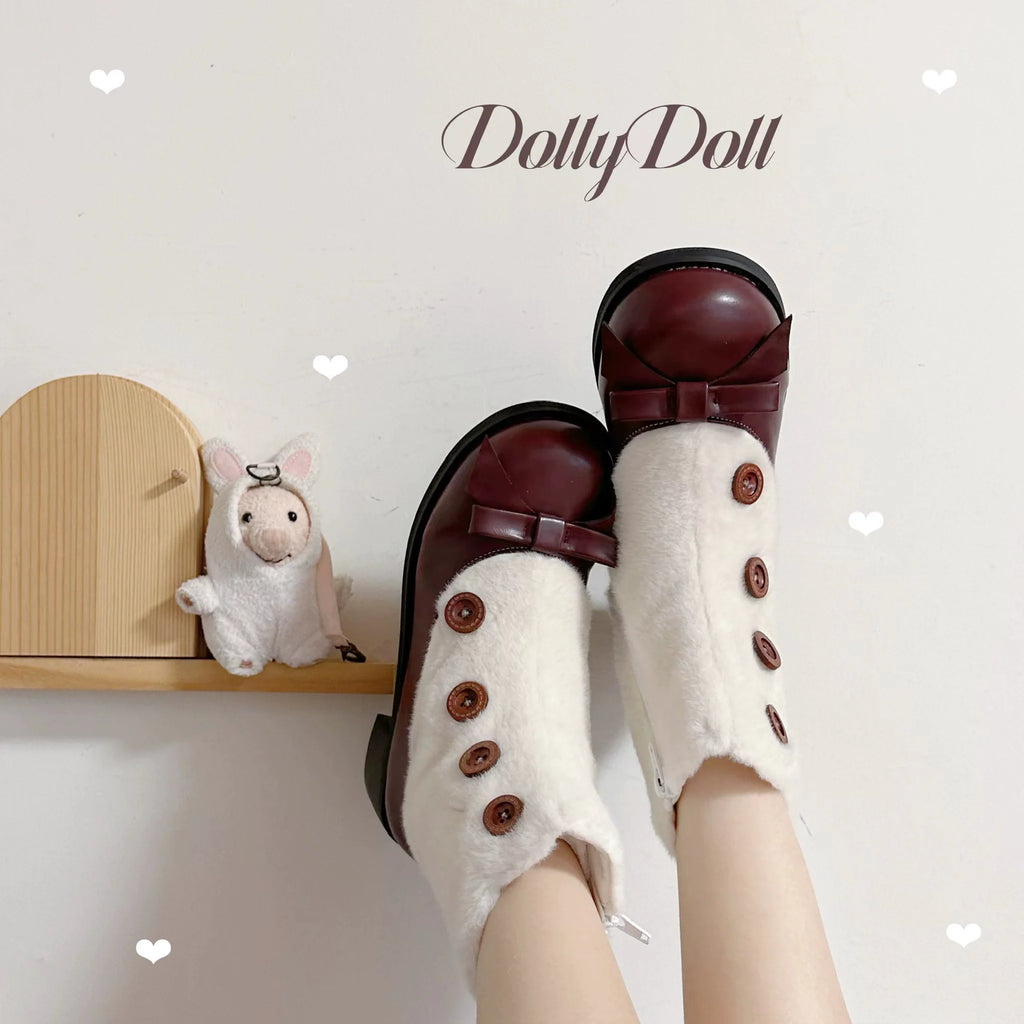 Winter Lolita Boots Fur Mary Jane Lolita Low Heel Shoes - image 24