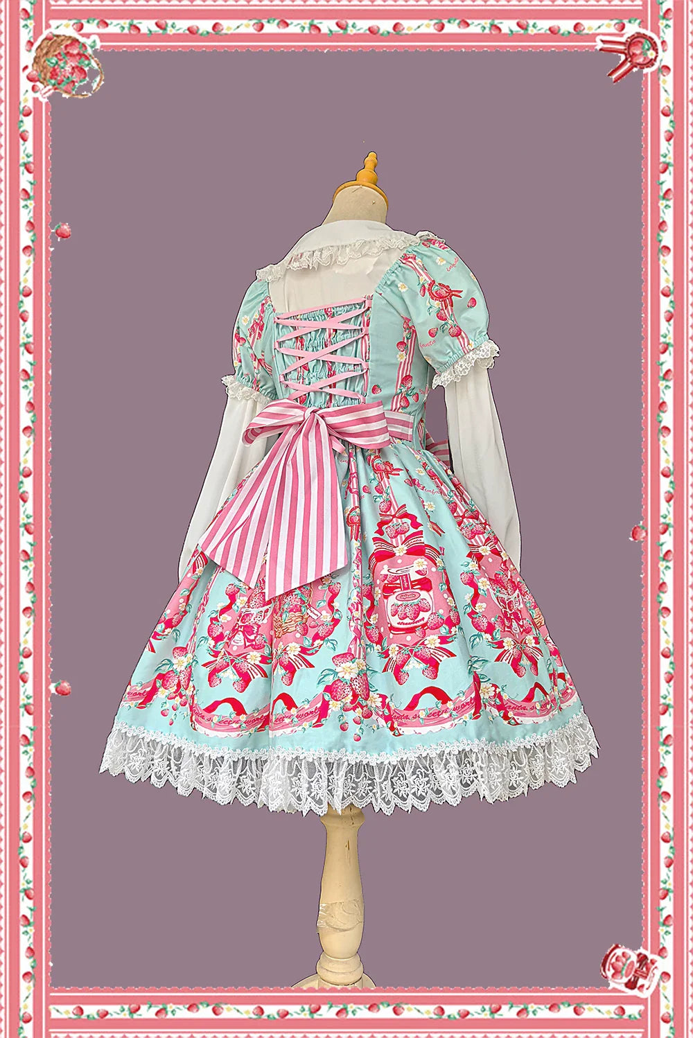 Strawberry Chef - Printed Old School Lolita OP and Accessories - image 7