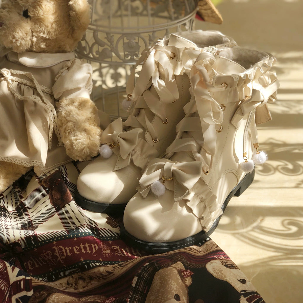 Enthusiastic Ideation - Elegant Lolita Shoes Fleeced Short Martin Boots - image 11