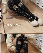 Bear Dots Bow Cotton Lolita Thigh-High Stockings - image 11