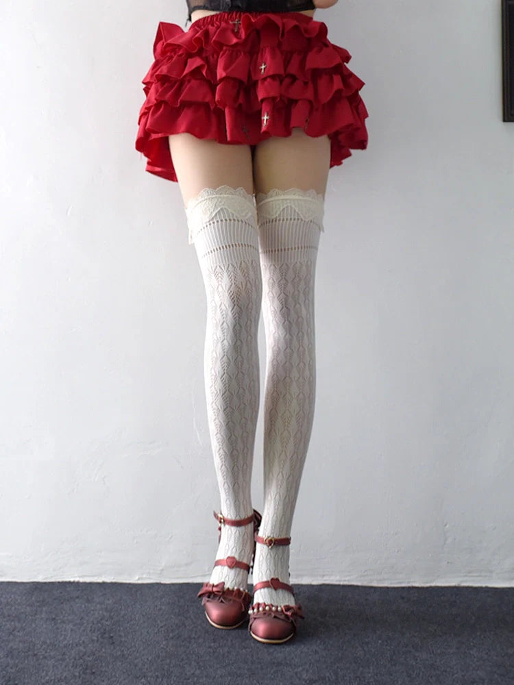 Wuxiaoliu Lolita Fishnet Stockings with Lace Cuffs - image 1