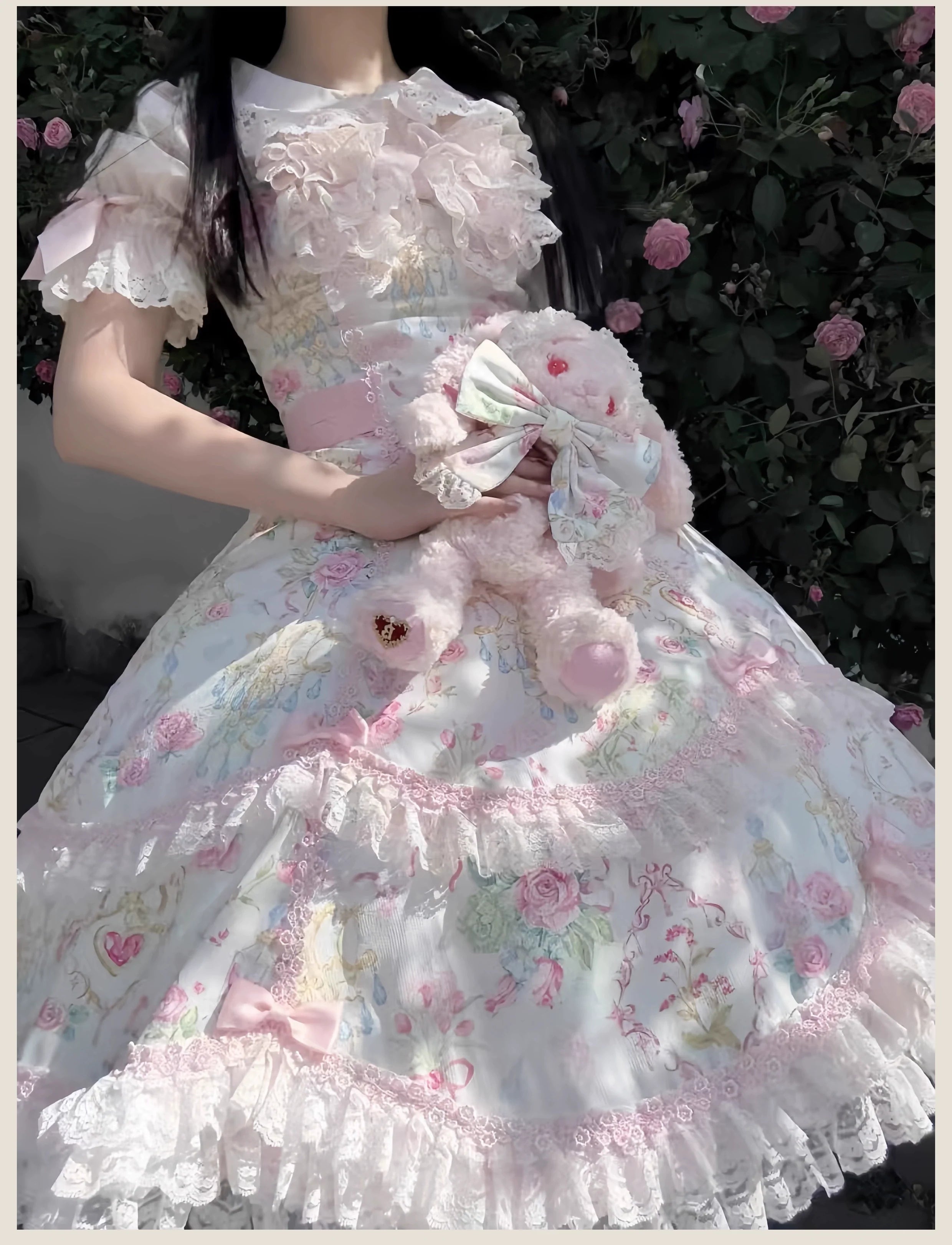 Spring 2025 - Floral Old School Lolita JSK Dress, Lace Trims - image 1