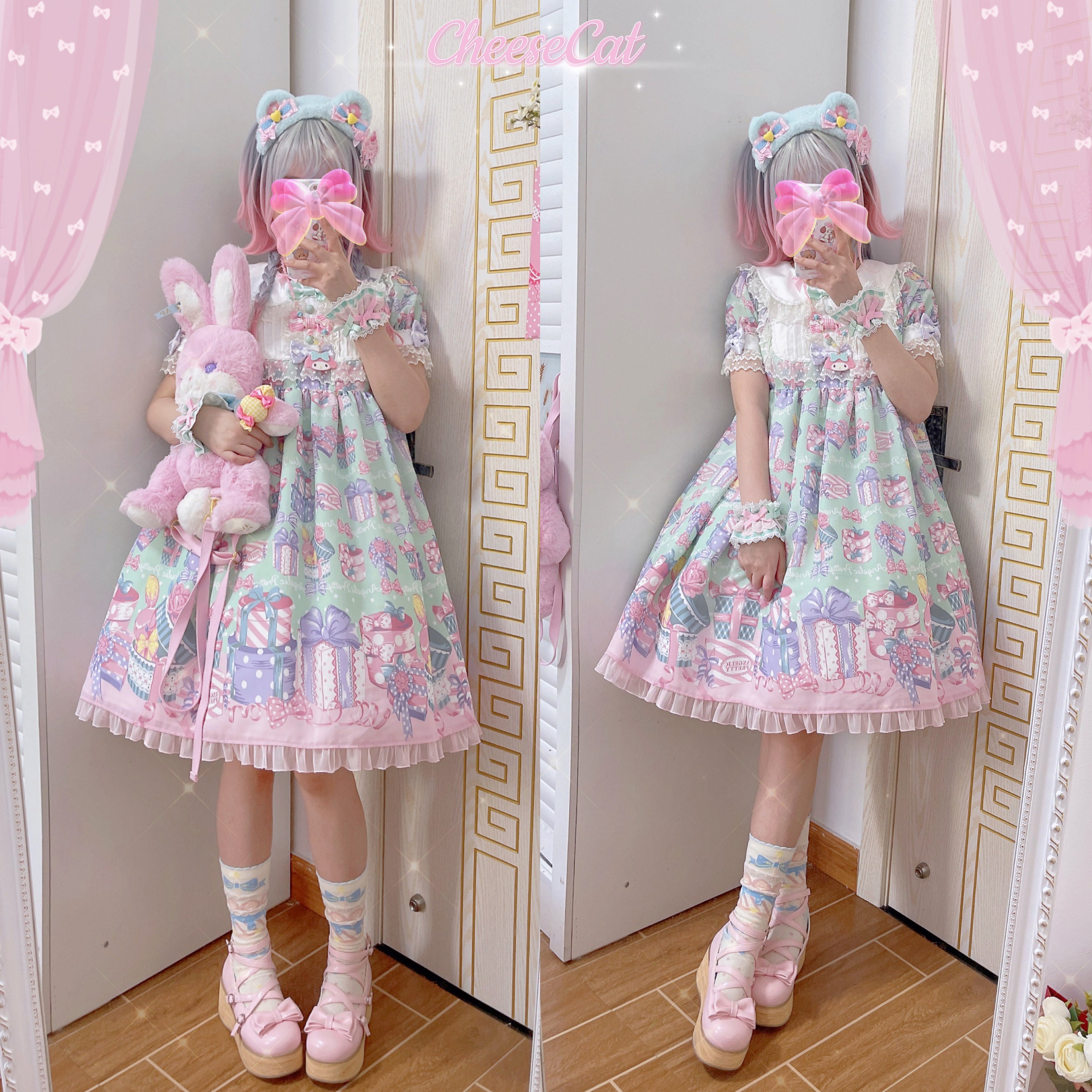 Cheese Cat - Sweet and Playful Strawberry Gingham Lace Cuffs - image 4