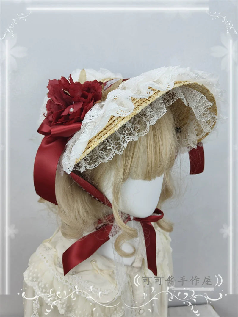 Country Lace Flower Lolita Bonnet, Multicolor - image 33