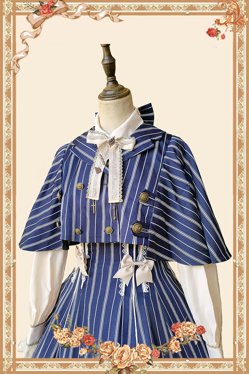 Elegant Lolita Stripe High-waist Jumper Dress Set and Cape - image 9