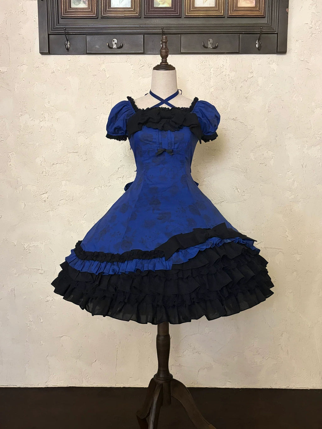 Bliss Bouquet - Cotton Old School Lolita Dress, Rose Print and Layered Hem and Accessories - image 2