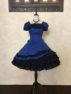 Bliss Bouquet - Cotton Old School Lolita Dress, Rose Print and Layered Hem and Accessories - image 2