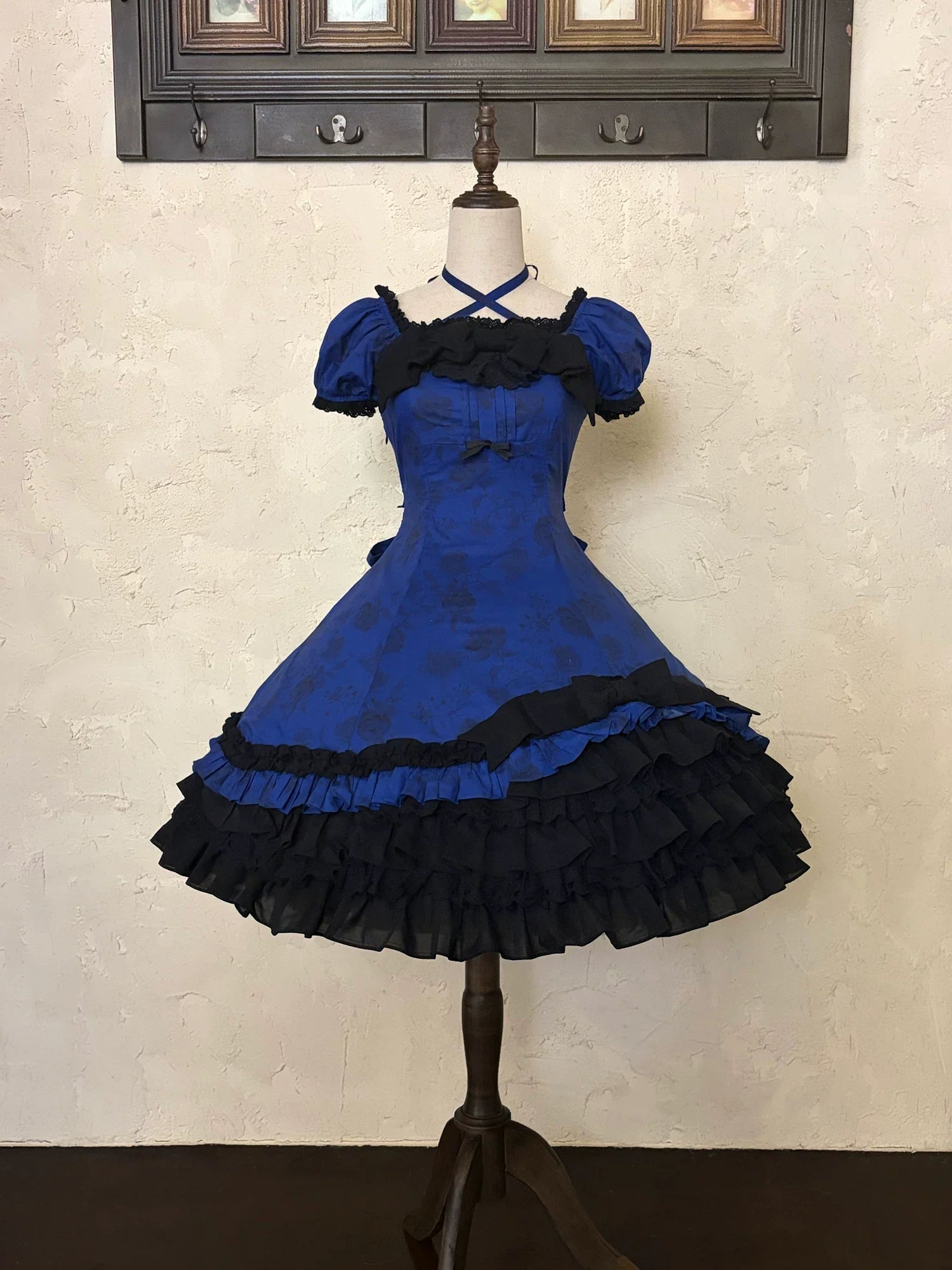 Bliss Bouquet - Cotton Old School Lolita Dress, Rose Print and Layered Hem and Accessories - image 2