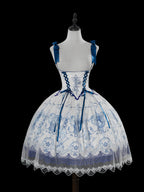 Ling Long Ci Blue Porcelain Butterfly Orchid Print Gothic Lolita Bustier JSK - image 4