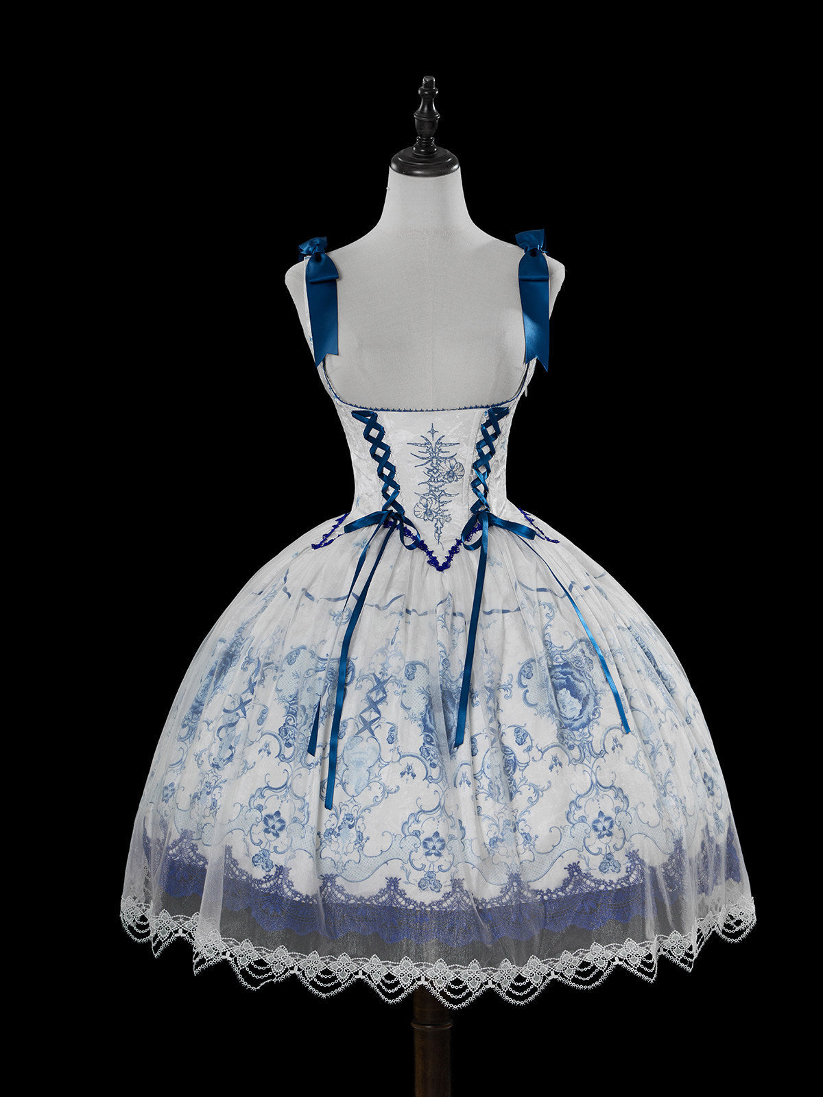 Ling Long Ci Blue Porcelain Butterfly Orchid Print Gothic Lolita Bustier JSK - image 4