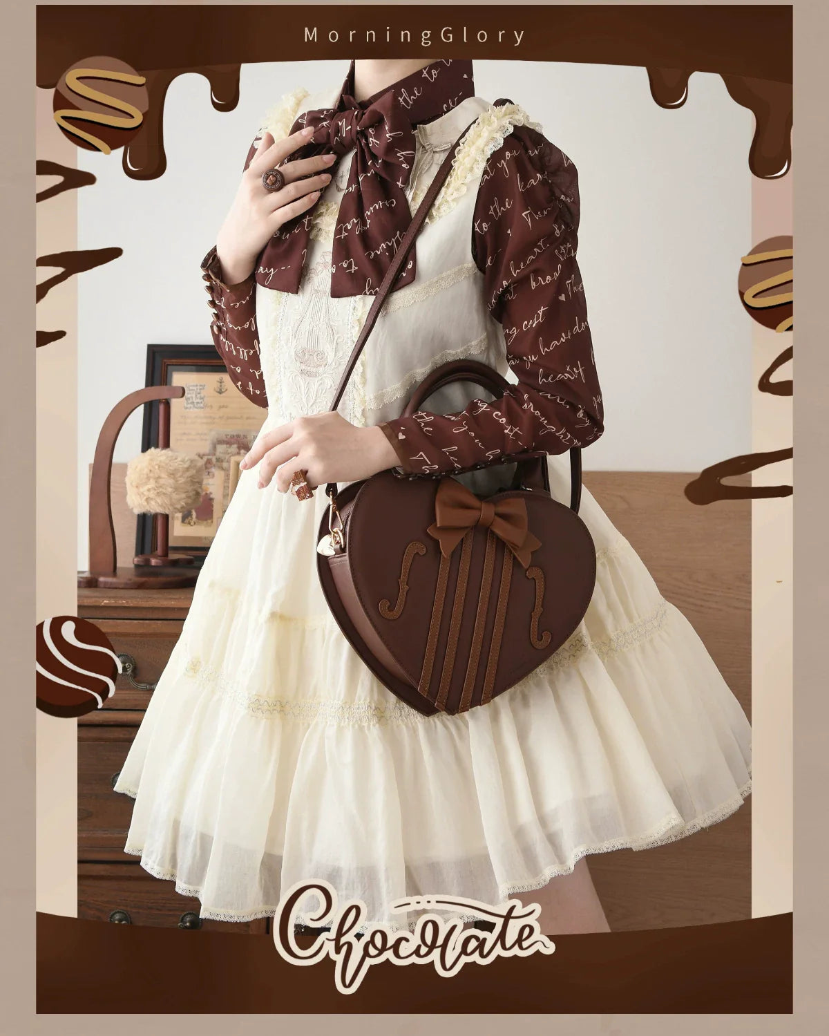 Heart of Violin - PU Classic Lolita Heart Shaped Bag, Violin and Bow Detail - image 8