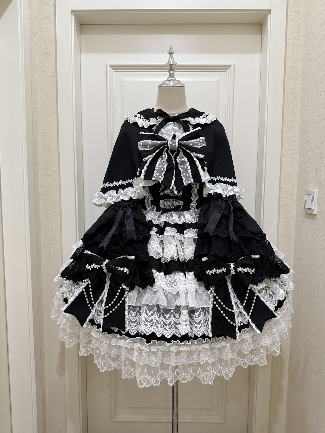 Cross Heart Knot - Sweet Lolita JSK Suit Tiered Ruffles Dress with Lace Blouse - image 14