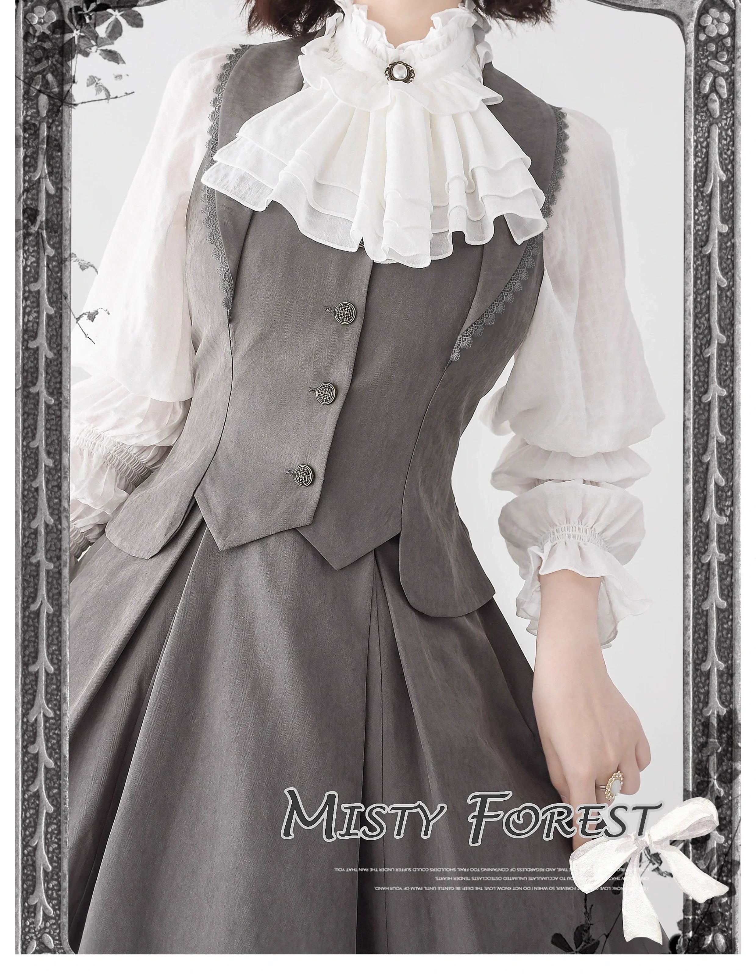 Classic Lolita A-Line Skirt, Button-Front Vest and White Blouse - image 24
