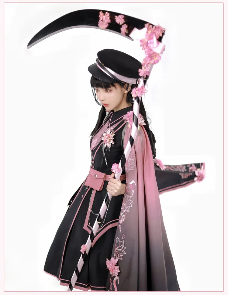 Chunlv Dark Pink Military Lolita OP Dress and Cloak - image 14