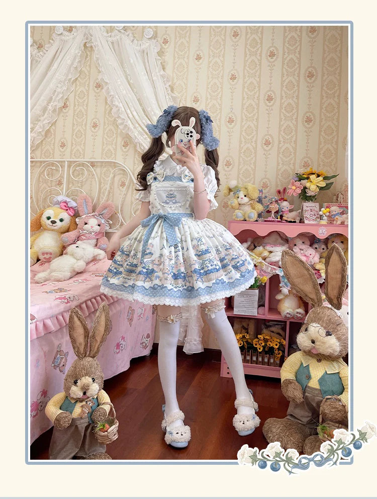 Blueberry Tart Party - Sweet Blue Lolita Salopette Dress Blueberry Tart Print JSK Dress and Accessories - image 15