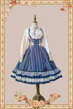 Elegant Lolita Stripe High-waist Jumper Dress Set and Cape - image 14