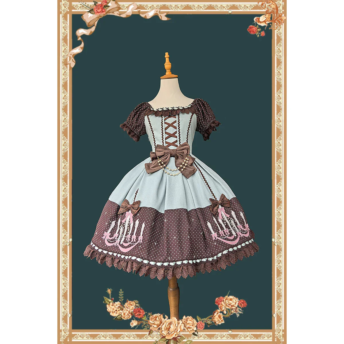 Chandelier - Old School Lolita OP Dress, Polka Dot, Chandelier Print and Accessories - image 5