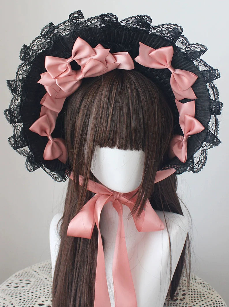 Gothic Lolita Handmade Bonnet with Bows and Beads - image 19