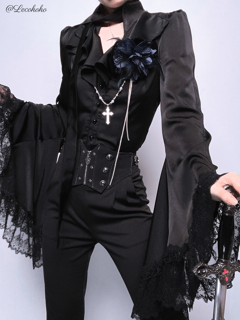 Butterfly Shadow - Gothic Lolita Ruffled Tailcoat Blouse - image 2