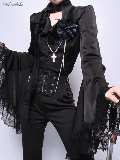 Butterfly Shadow - Gothic Lolita Ruffled Tailcoat Blouse - image 2
