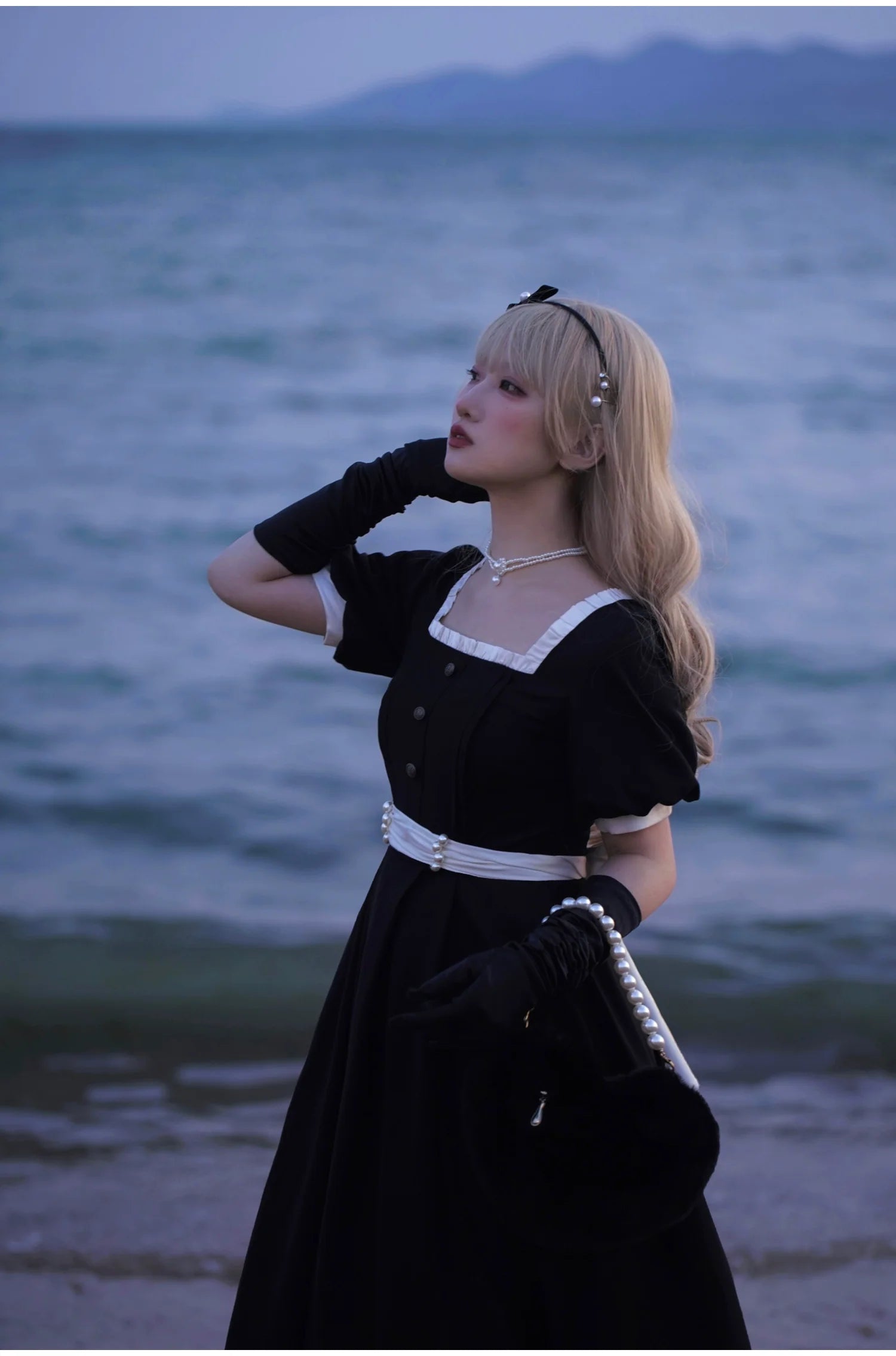 Thoughts - Vintage Black Lolita OP Dress with Square Neckline - image 19