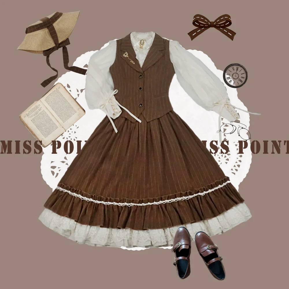 Rose Doll - Elegant Lolita Striped Fishbone Skirt - image 100