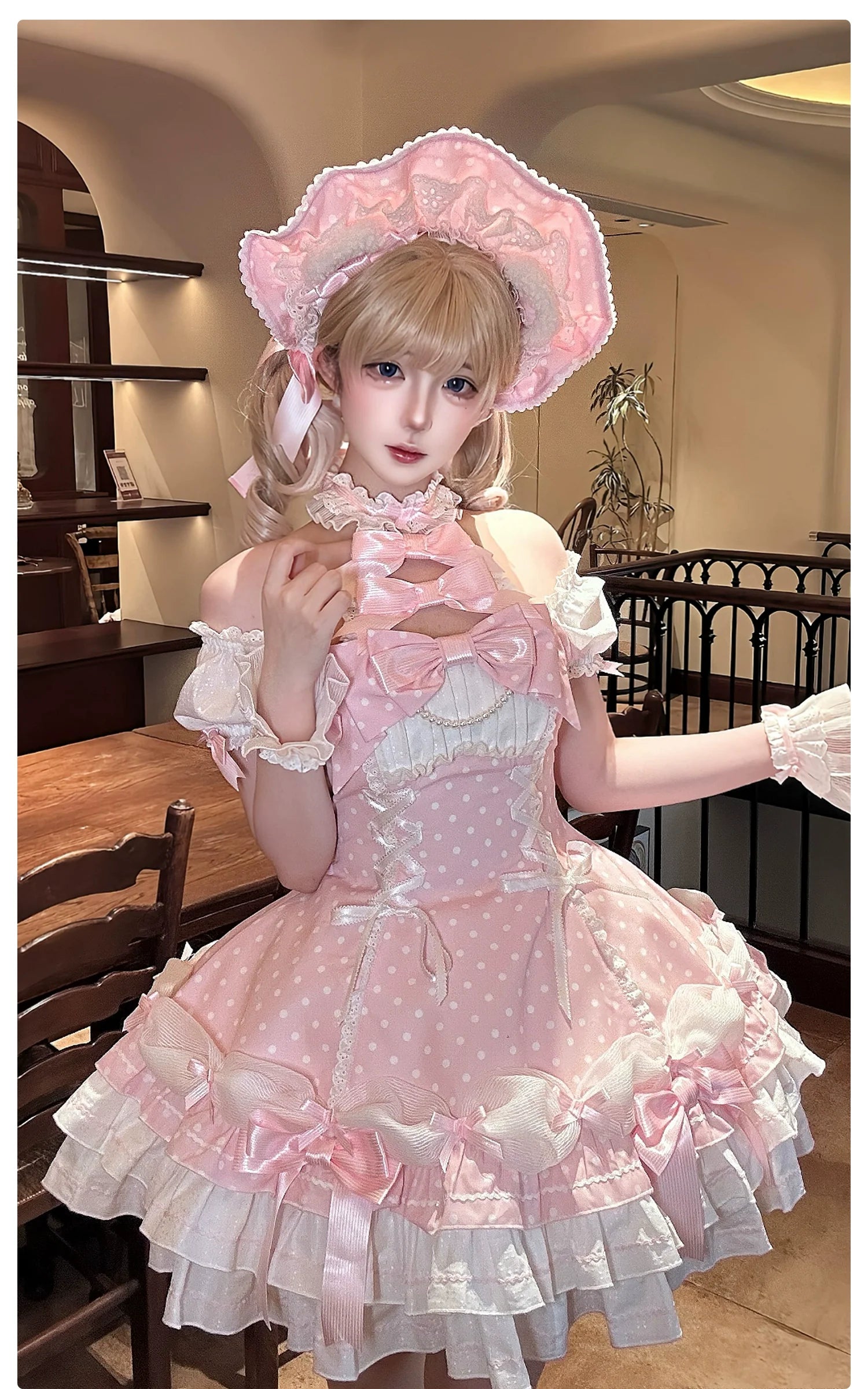 Old School Lolita Halter Neck OP Dress, Polka Dot Accent - image 11