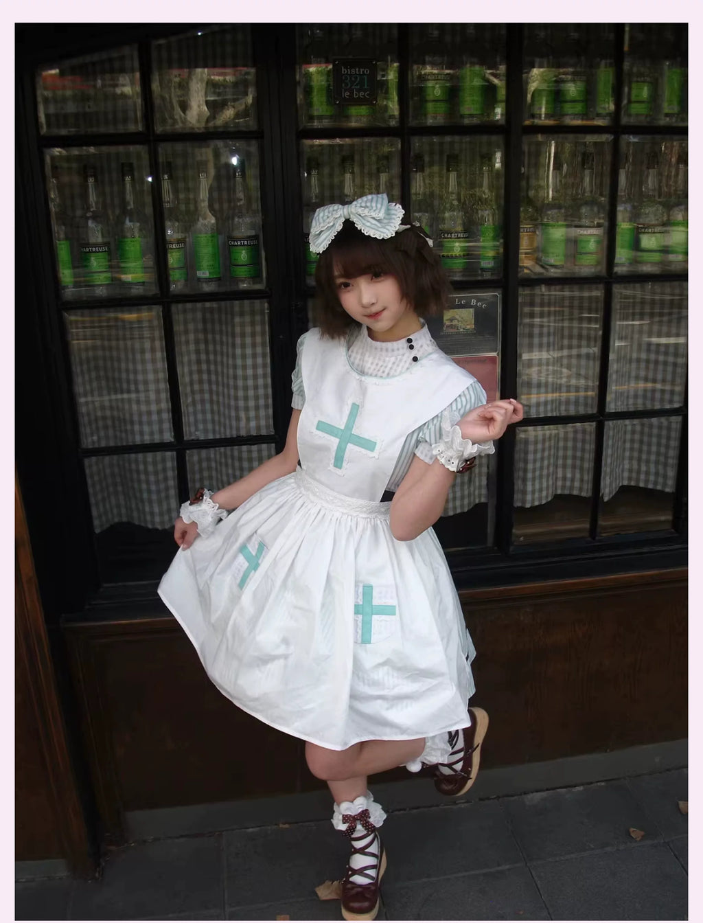 Mint Prescription - Old School Lolita Striped OP Dress, Electrocardiogram Trace and Accessories - image 24