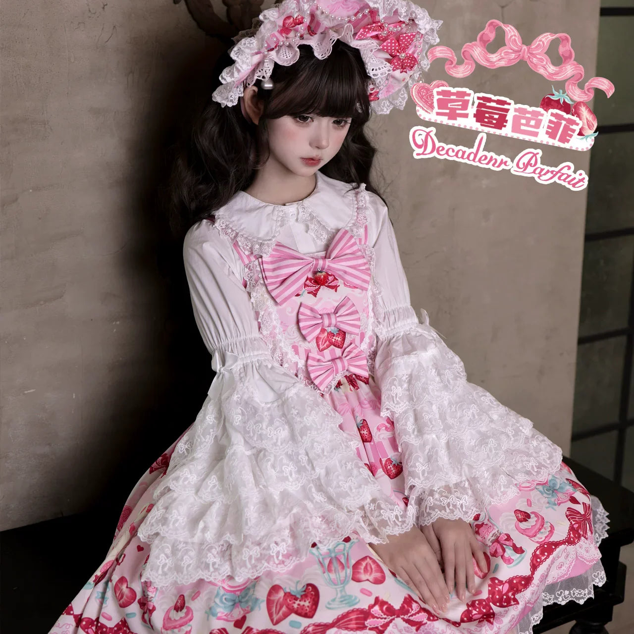 Strawberry Parfait - Strawberry Print Sweet Lolita JSK Dress, Side Pocket and Accessories - image 6