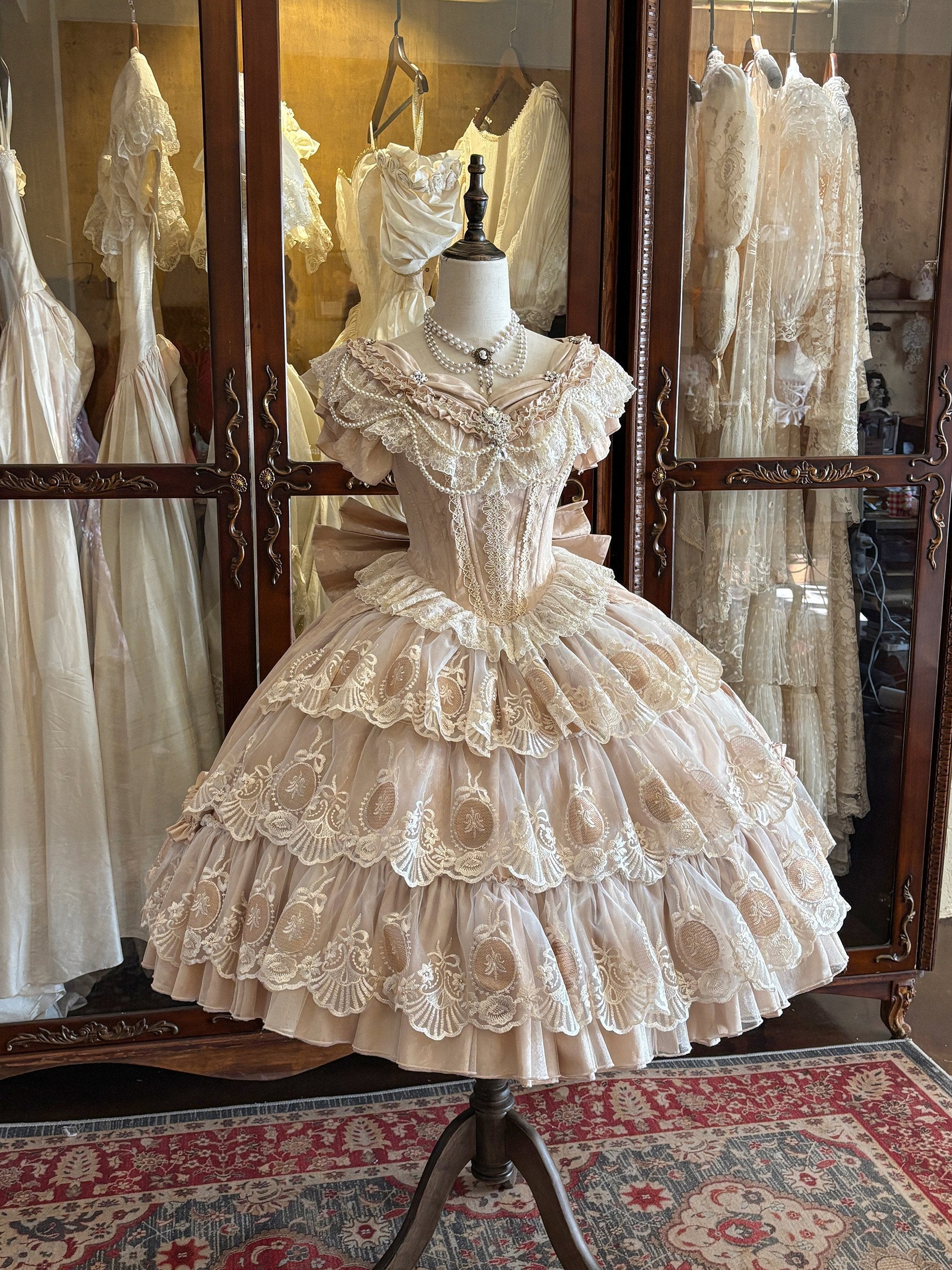 Bourbon Rose Ivory Fan Lace Embroidery Classic Lolita OP Dress - image 10