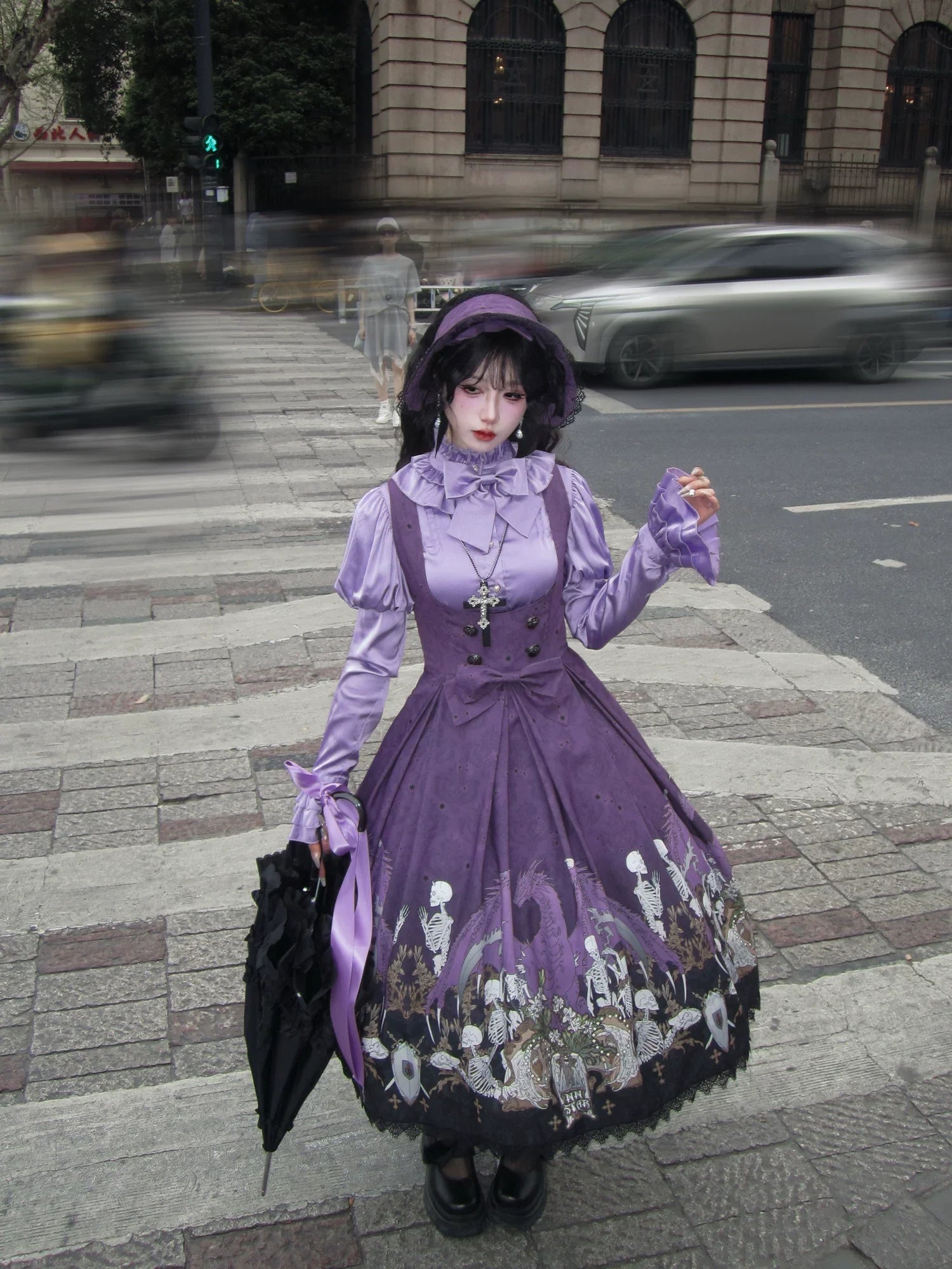 Dragon Bone Lily - Vintage Gothic Lolita Dragon & Skeleton Print JSK Dress and Accessories - image 26
