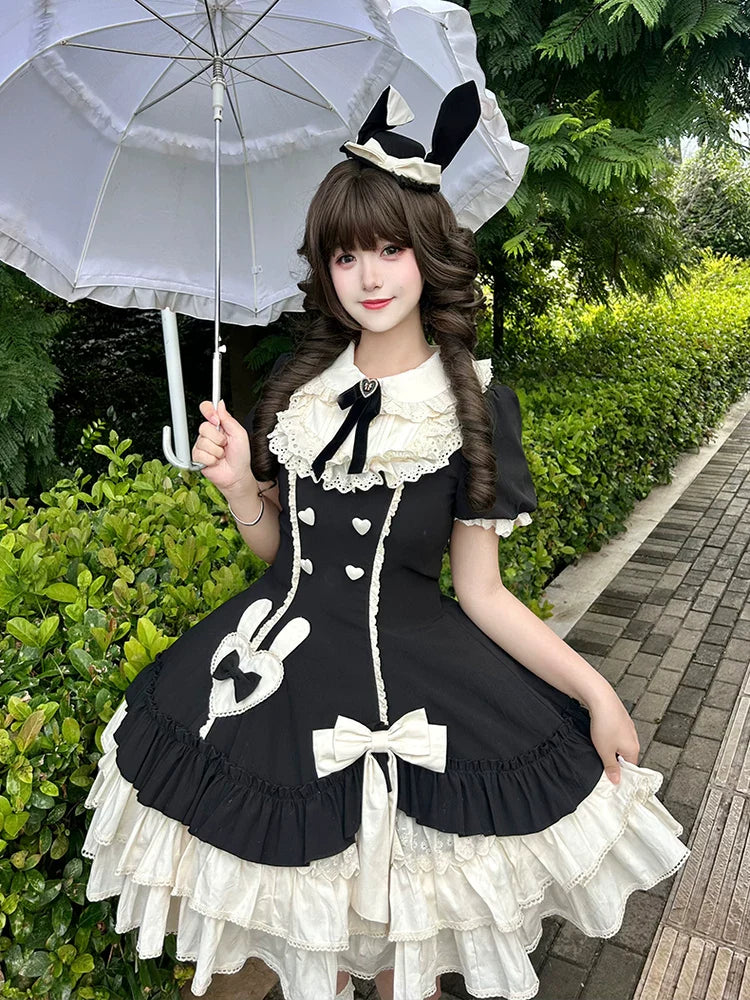 Creamy Bud - Old School Lolita OP Dress, Bunny Ear Heart Accent - image 3