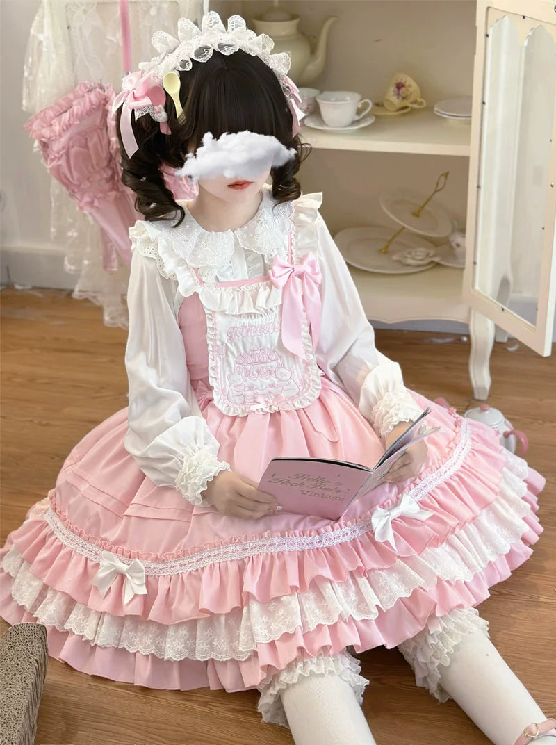 Sweet Bear - Kawaii Lolita JSK Dress Embroidery Flounce Hem - image 6