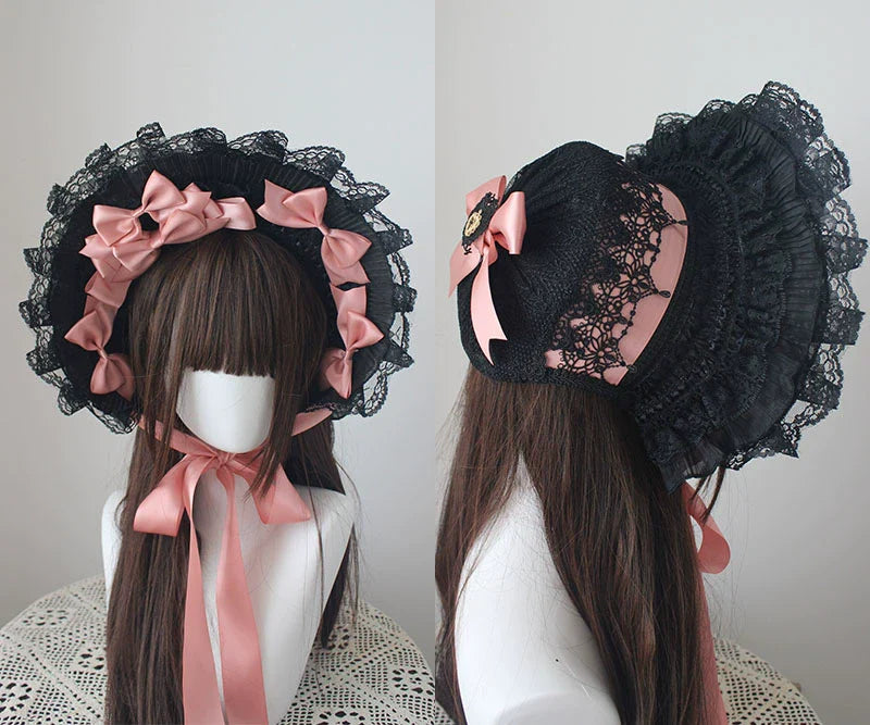 Gothic Lolita Handmade Bonnet with Bows and Beads - image 20
