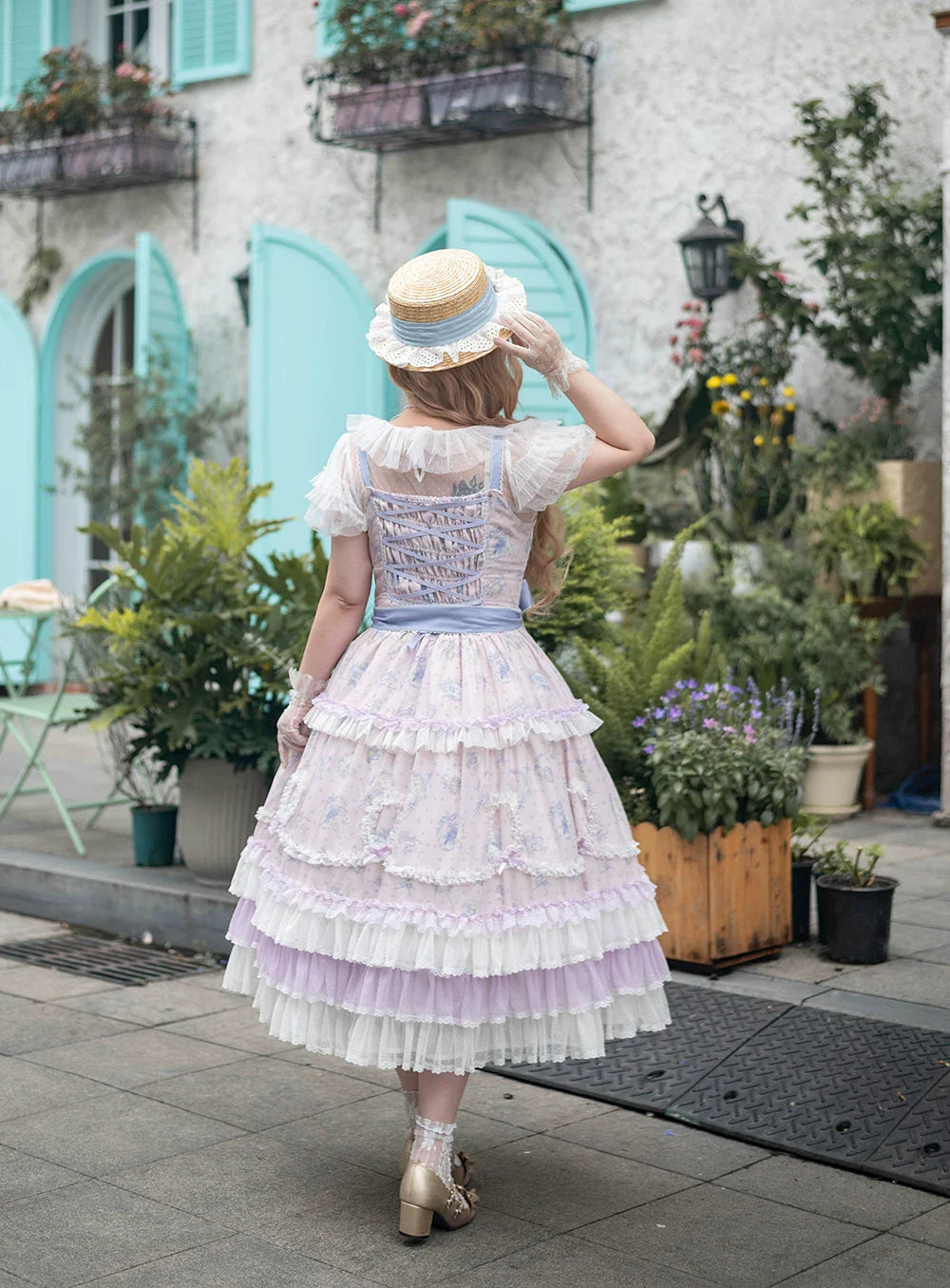 Bloom Lamb - Classic Lolita Embroidered JSK Dress, Tiered Hem - image 22