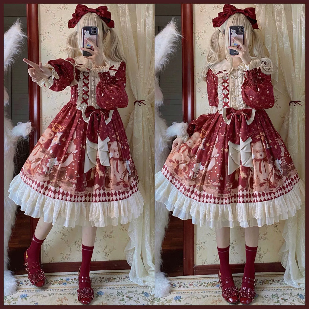 Sweet Bear Gift House - Sweet Lolita Suit Christmas Lolita OP and Cape - image 4