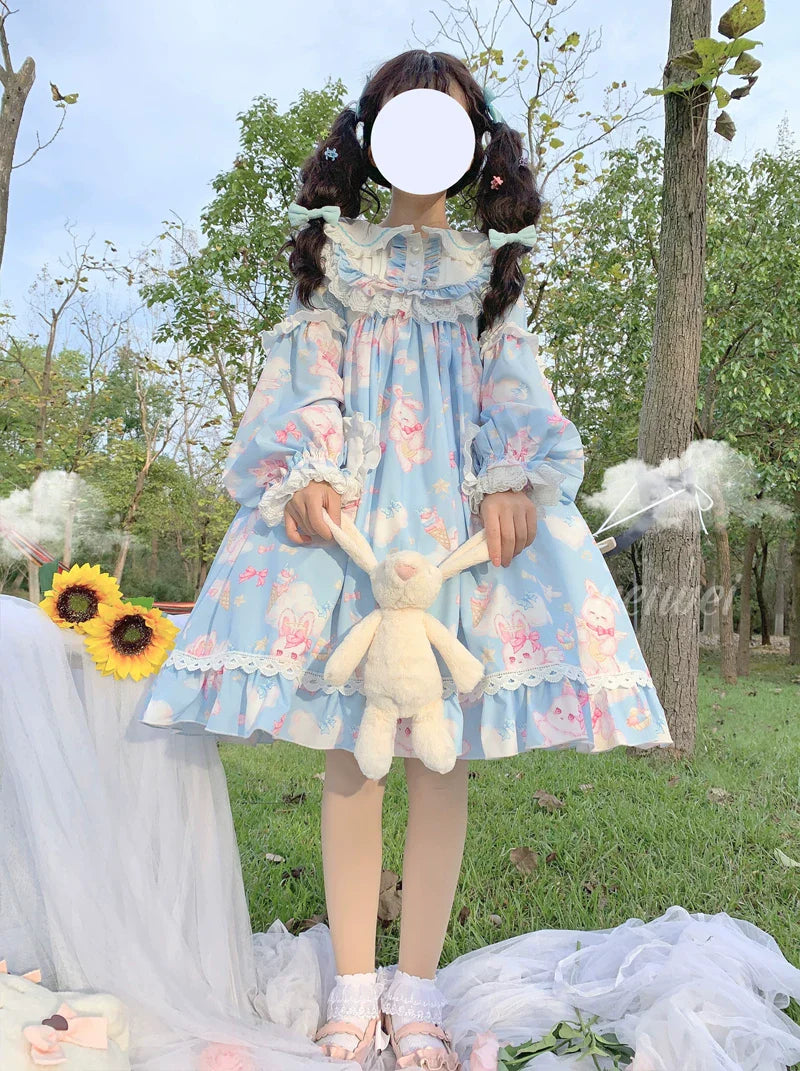 Sweet Soft Bunny - Printed Sweet Lolita OP Dress, Bunny Ears - image 11