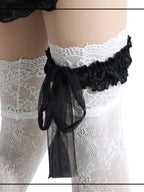 Wuxiaoliu Gothic Lolita Lace Stockings with Bow Garter - image 5