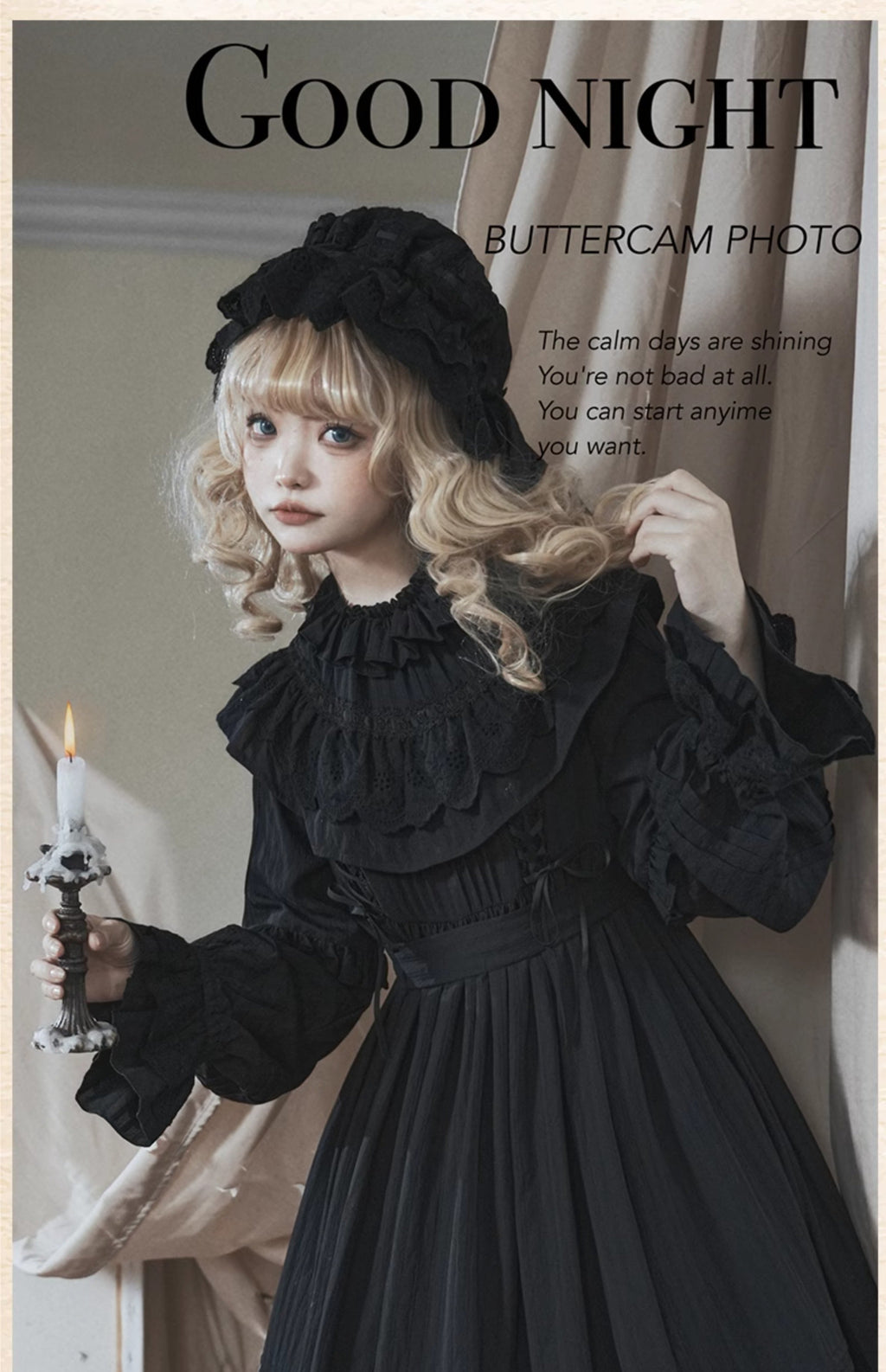 Goodnight Black Gothic Lolita OP Dress with Round Cape Collar - image 6