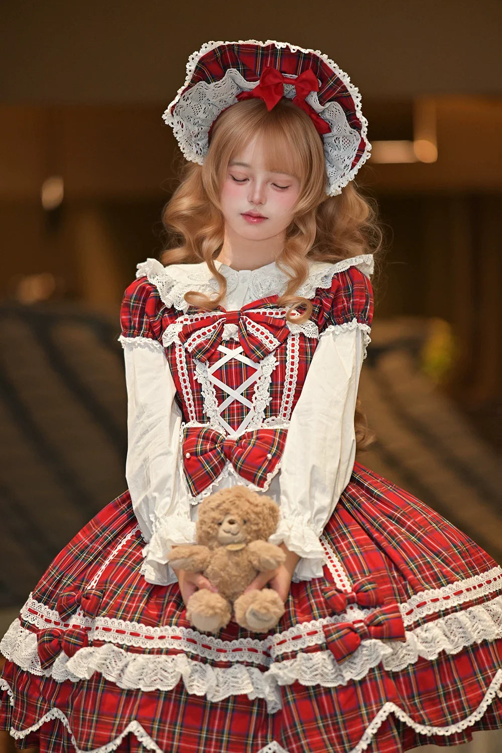 Plaid Petal Bunny - Old School Lolita Plaid OP Dress, Petal-shaped Hem - image 27