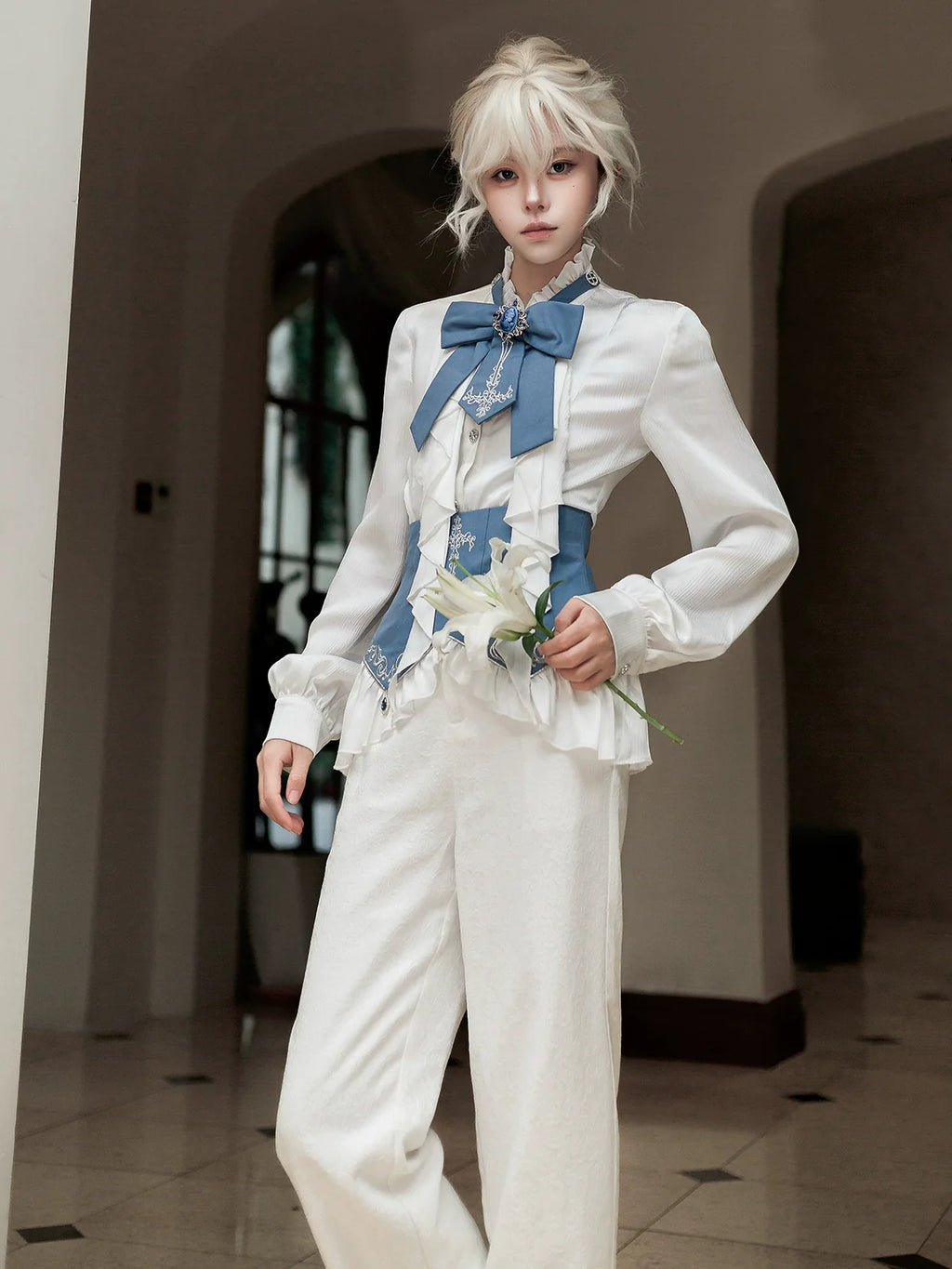 Lunar Paladin - Embroidered Ouji Lolita Tailcoat Set - image 9